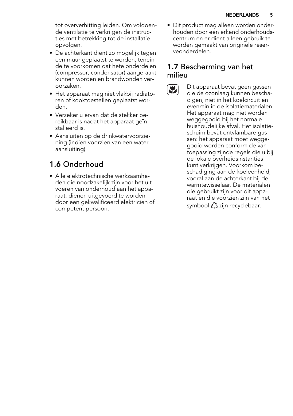 6 onderhoud, 7 bescherming van het milieu | AEG A52800GSW0 User Manual | Page 5 / 72