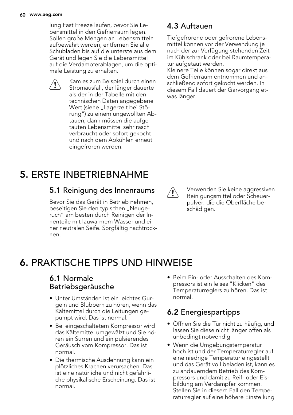 Erste inbetriebnahme, Praktische tipps und hinweise | AEG A52800GSW0 User Manual | Page 60 / 72
