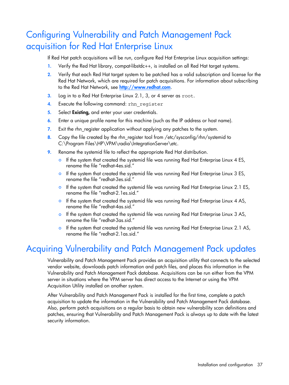 Acquisitions from the vpm server | HP Insight Vulnerability and Patch Manager Software User Manual | Page 37 / 110