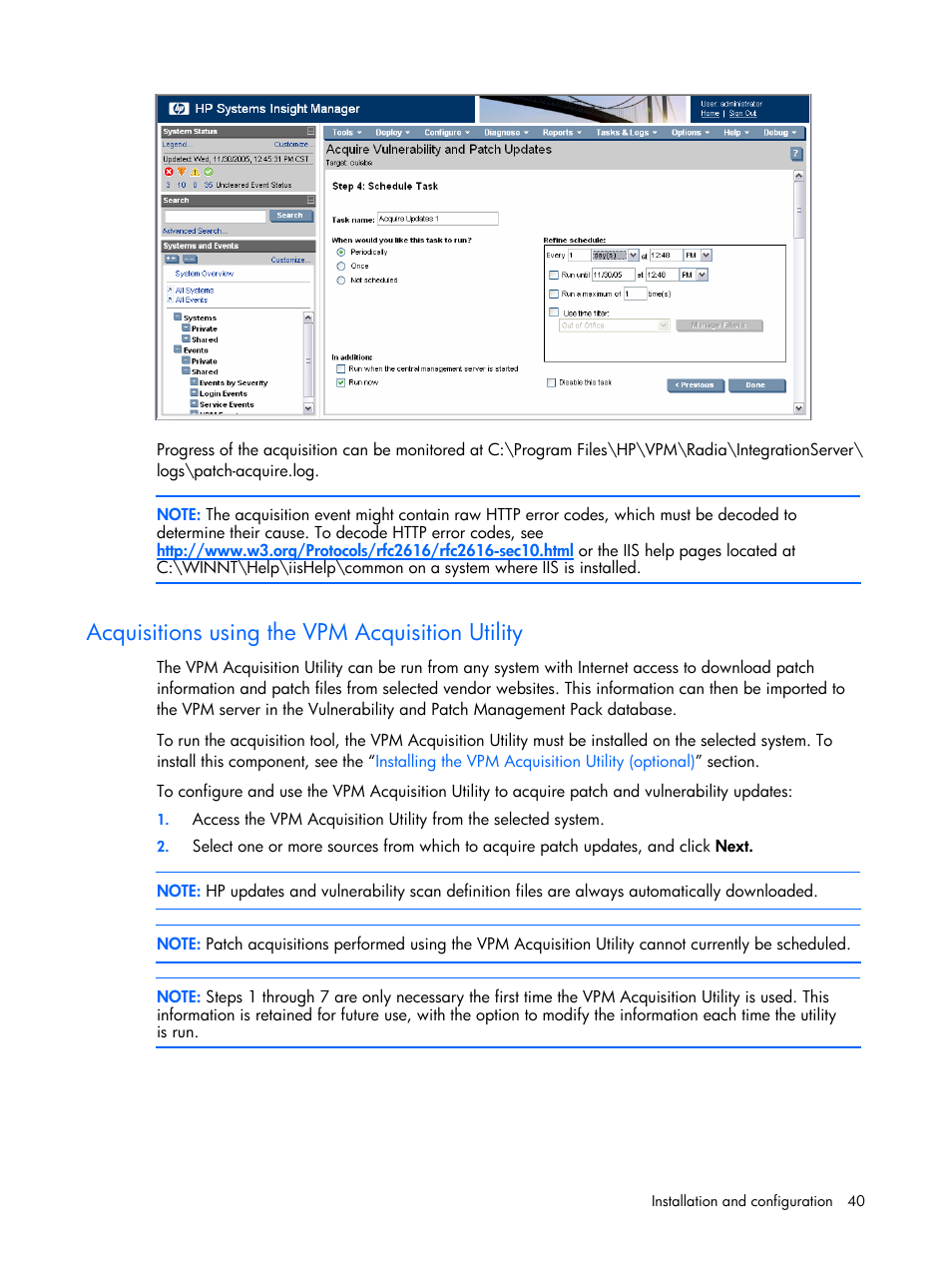 Acquisitions using the vpm acquisition utility | HP Insight Vulnerability and Patch Manager Software User Manual | Page 40 / 110