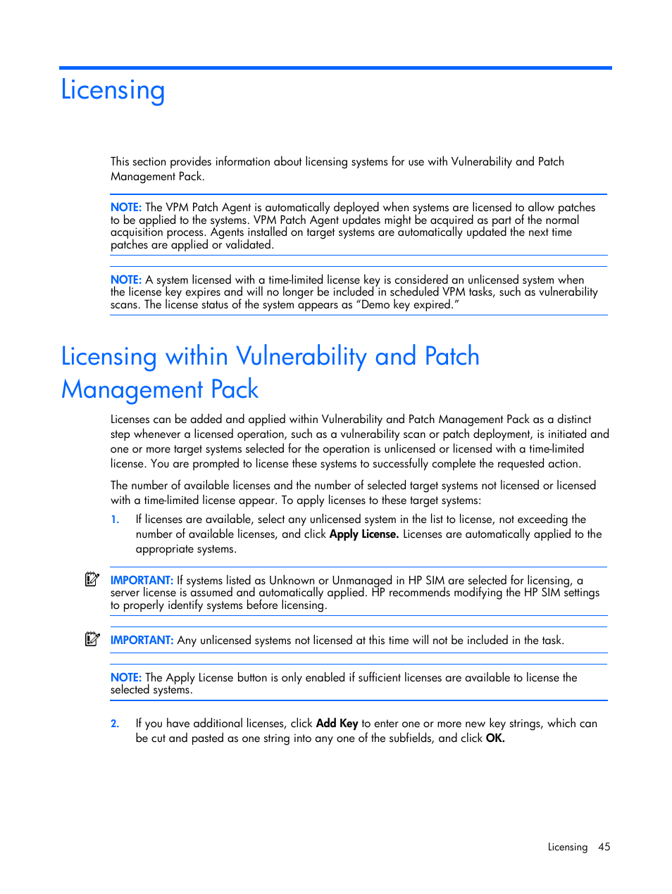 Licensing | HP Insight Vulnerability and Patch Manager Software User Manual | Page 45 / 110