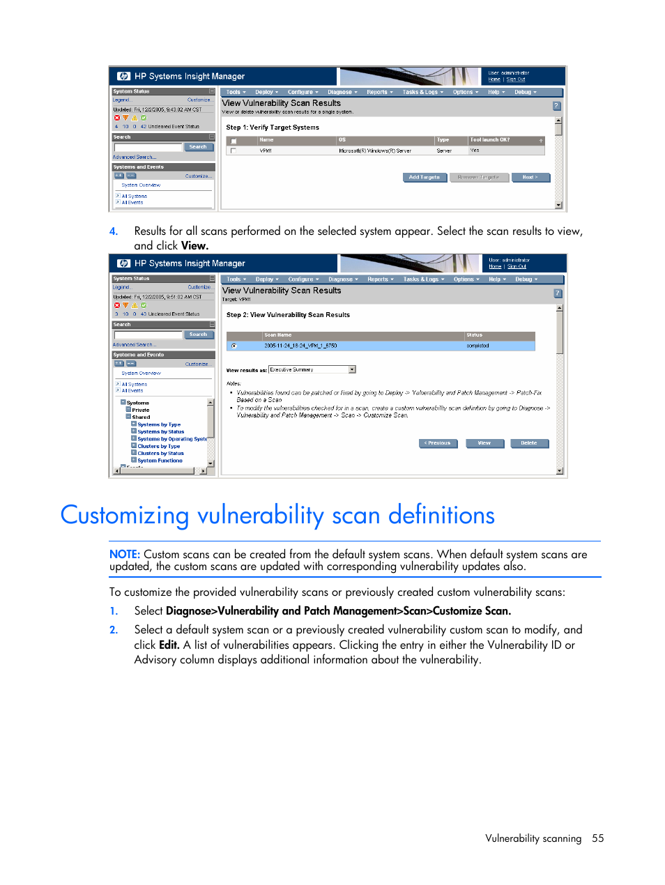 Customizing vulnerability scan definitions | HP Insight Vulnerability and Patch Manager Software User Manual | Page 55 / 110