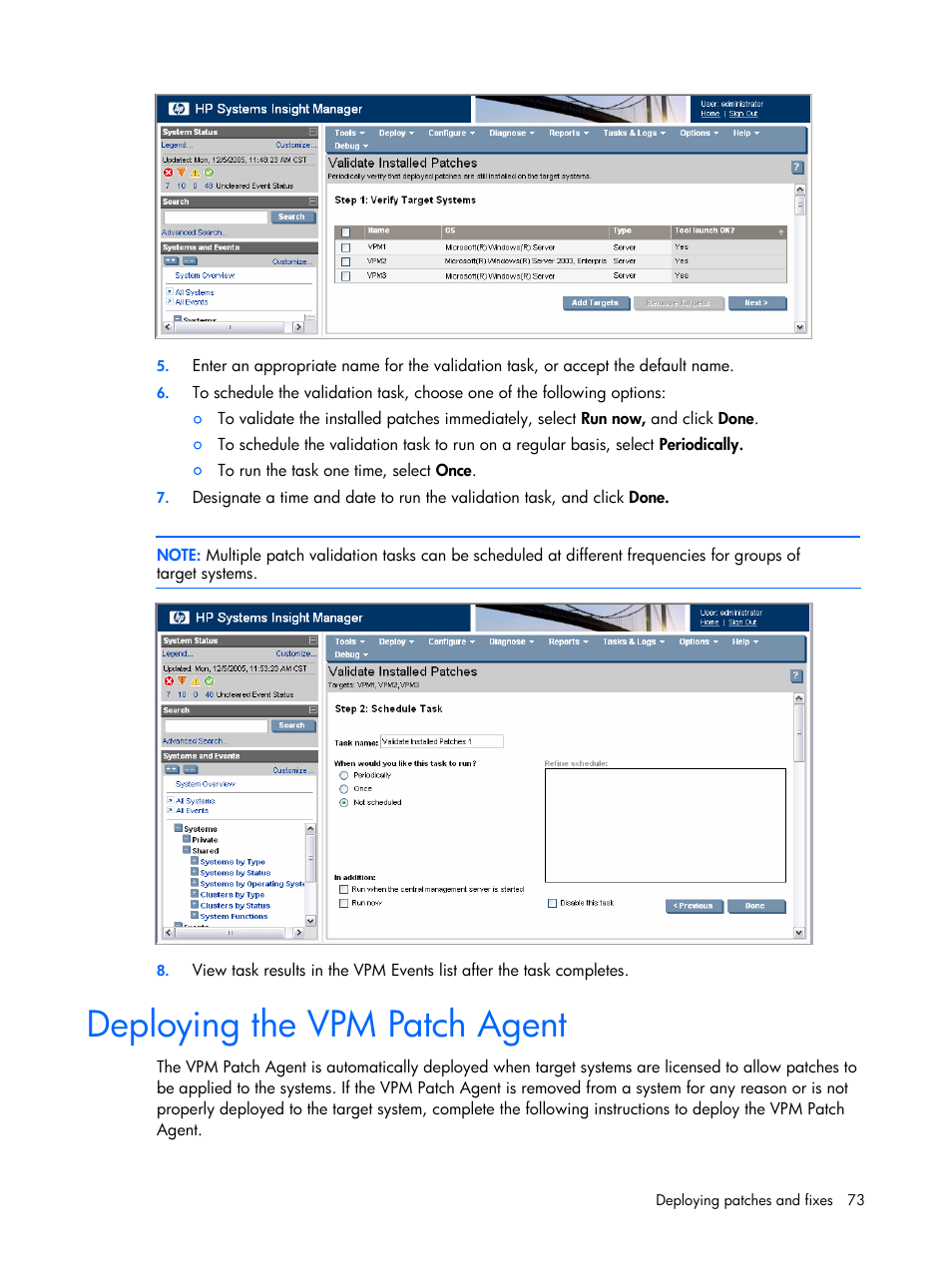 Deploying the vpm patch agent | HP Insight Vulnerability and Patch Manager Software User Manual | Page 73 / 110