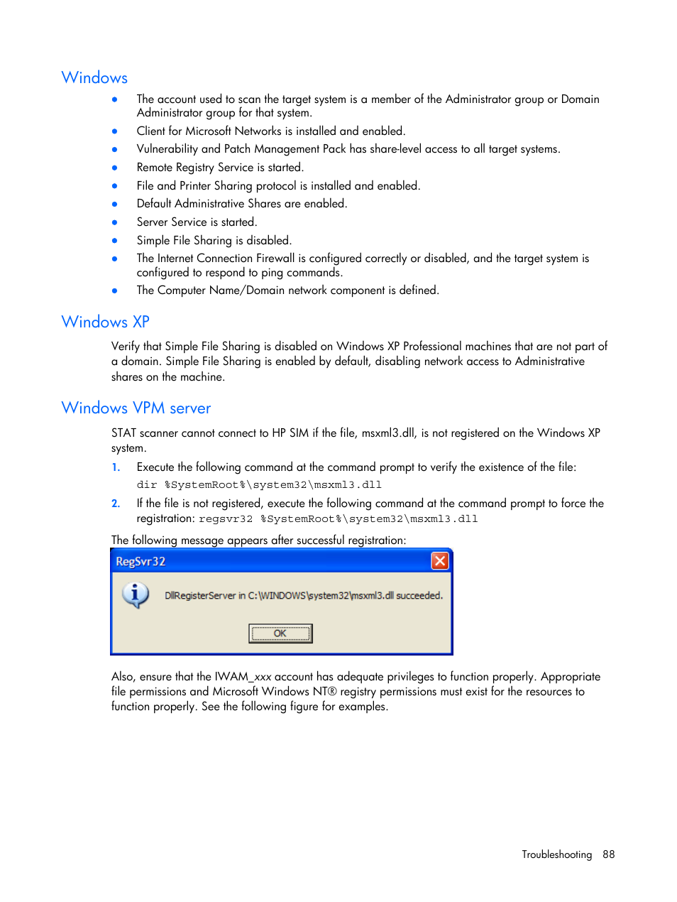 Windows, Windows xp, Windows vpm server | HP Insight Vulnerability and Patch Manager Software User Manual | Page 88 / 110