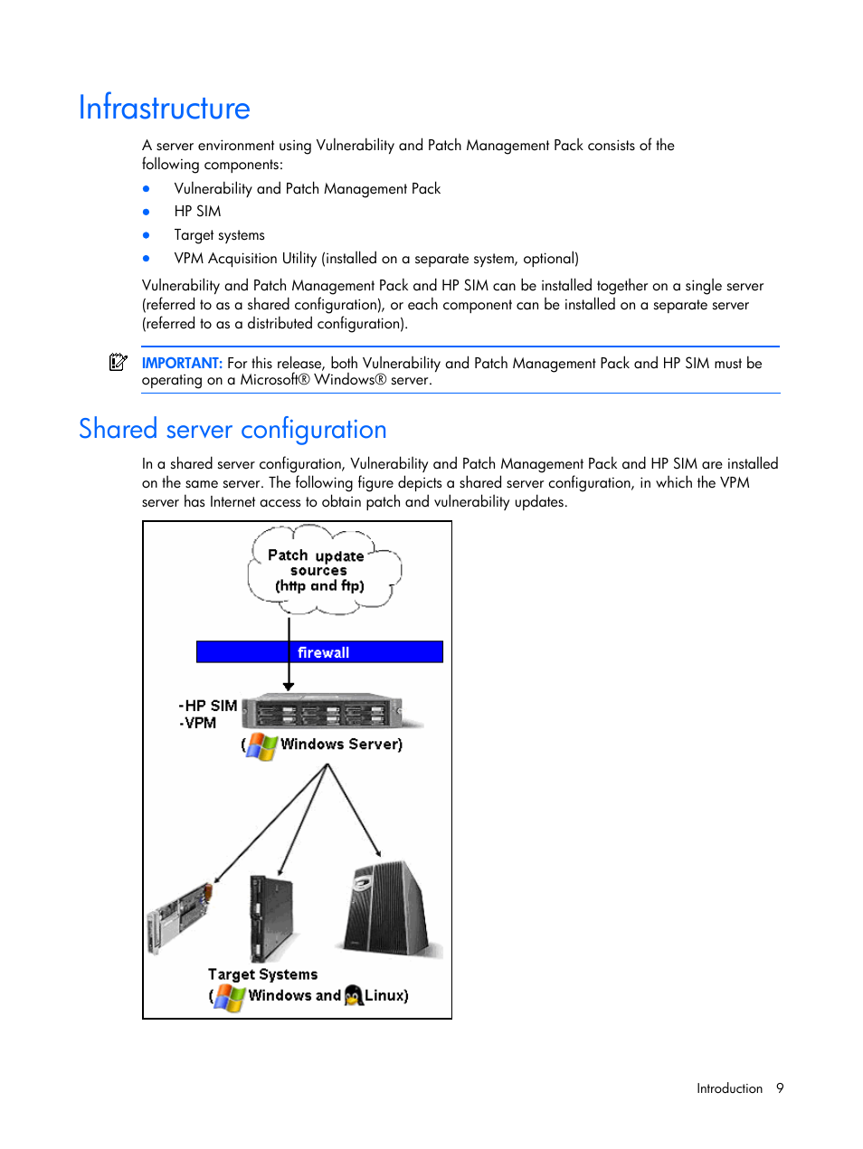 Infrastructure, Shared server configuration | HP Insight Vulnerability and Patch Manager Software User Manual | Page 9 / 110