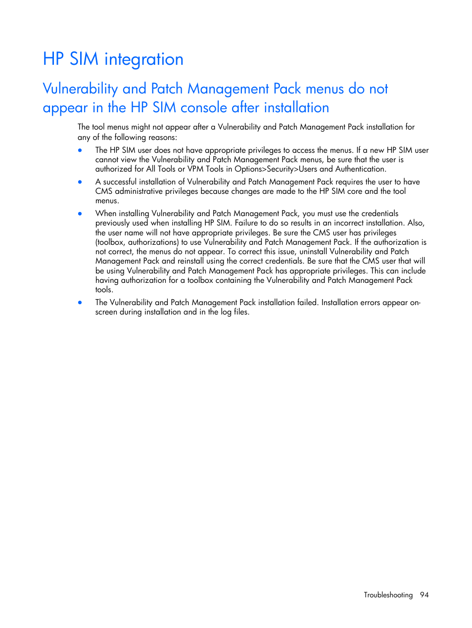 Hp sim integration | HP Insight Vulnerability and Patch Manager Software User Manual | Page 94 / 110