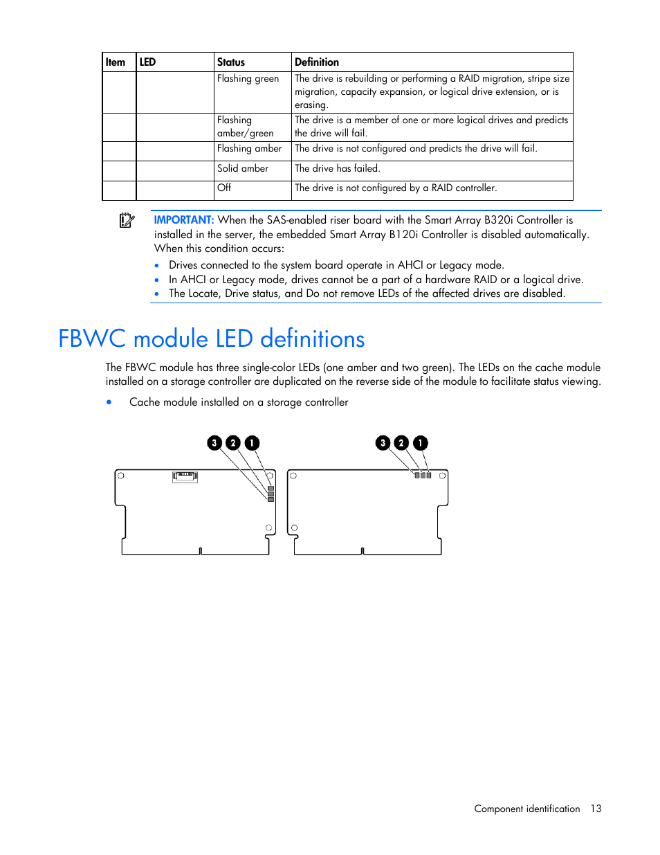 Fbwc module led definitions | HP ProLiant DL360e Gen8 Server User Manual | Page 13 / 114