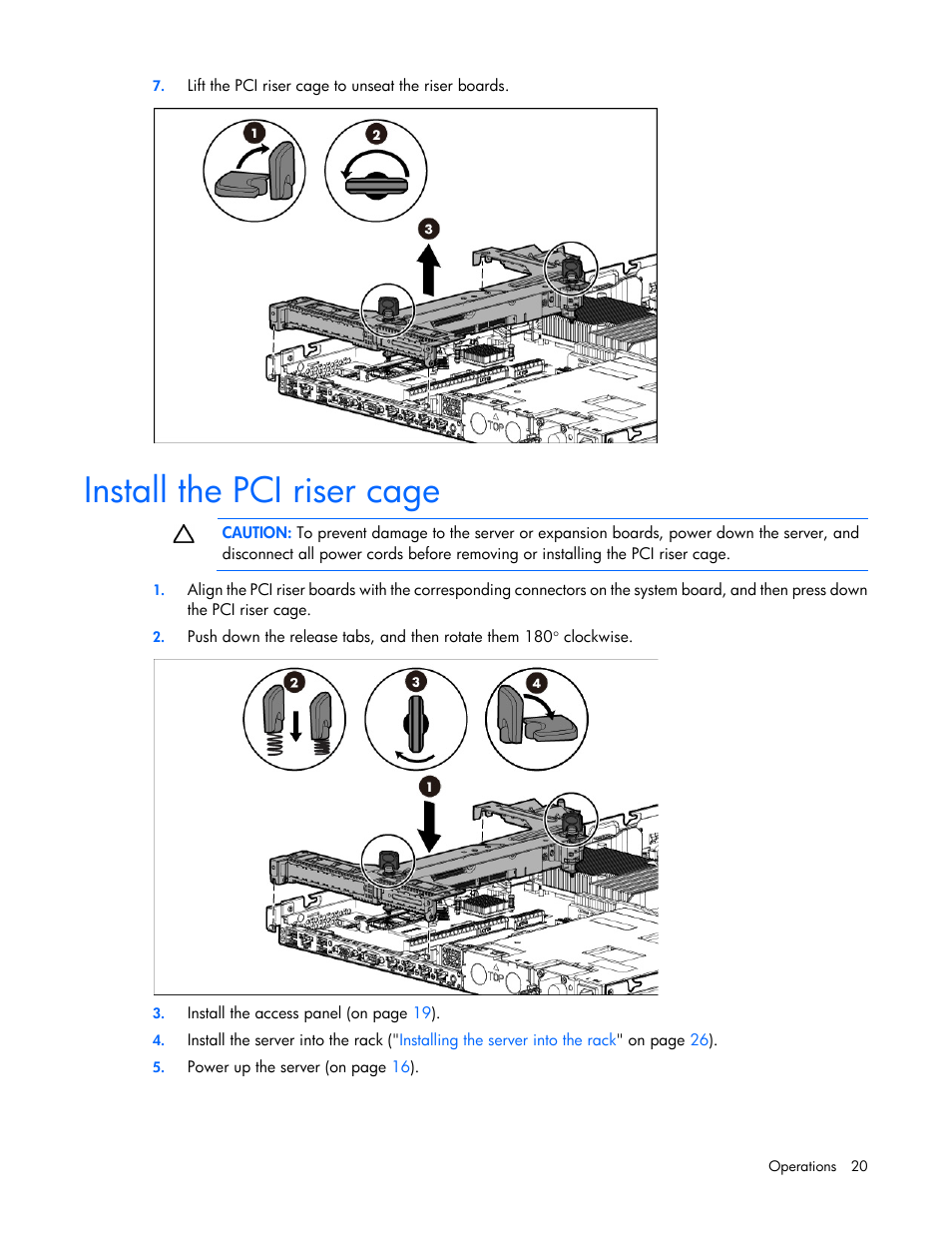 Install the pci riser cage | HP ProLiant DL360e Gen8 Server User Manual | Page 20 / 114