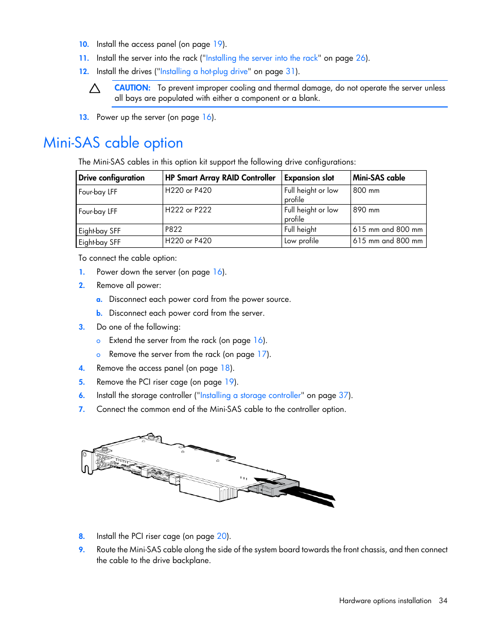 Mini-sas cable option | HP ProLiant DL360e Gen8 Server User Manual | Page 34 / 114