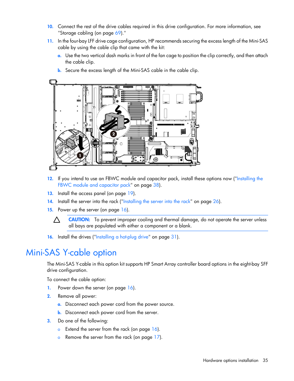 Mini-sas y-cable option | HP ProLiant DL360e Gen8 Server User Manual | Page 35 / 114