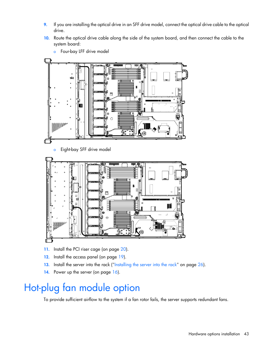 Hot-plug fan module option | HP ProLiant DL360e Gen8 Server User Manual | Page 43 / 114