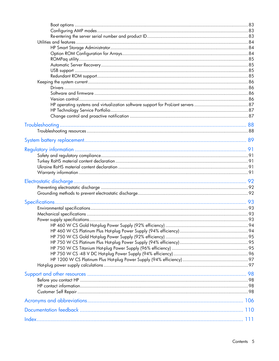 HP ProLiant DL360e Gen8 Server User Manual | Page 5 / 114