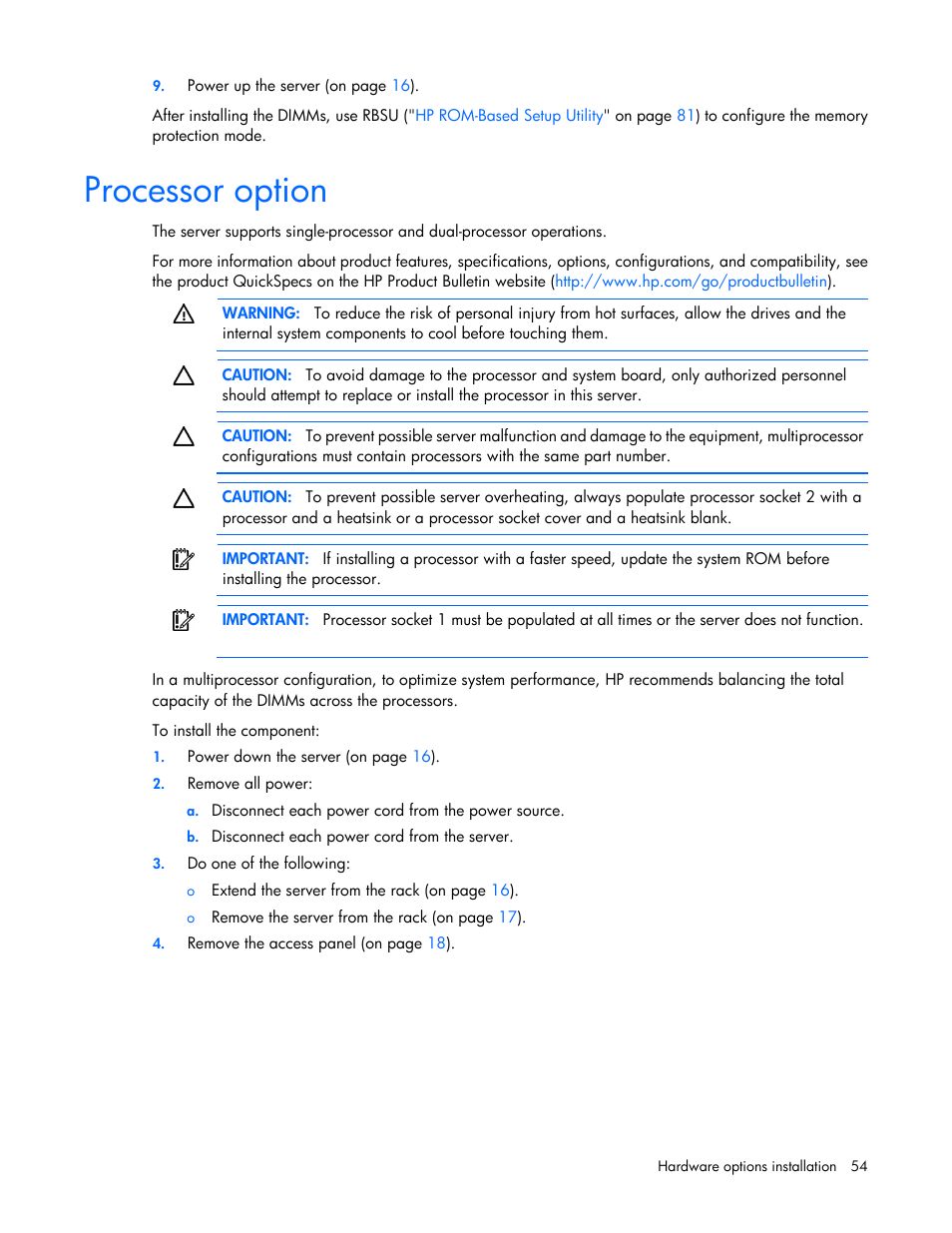 Processor option | HP ProLiant DL360e Gen8 Server User Manual | Page 54 / 114