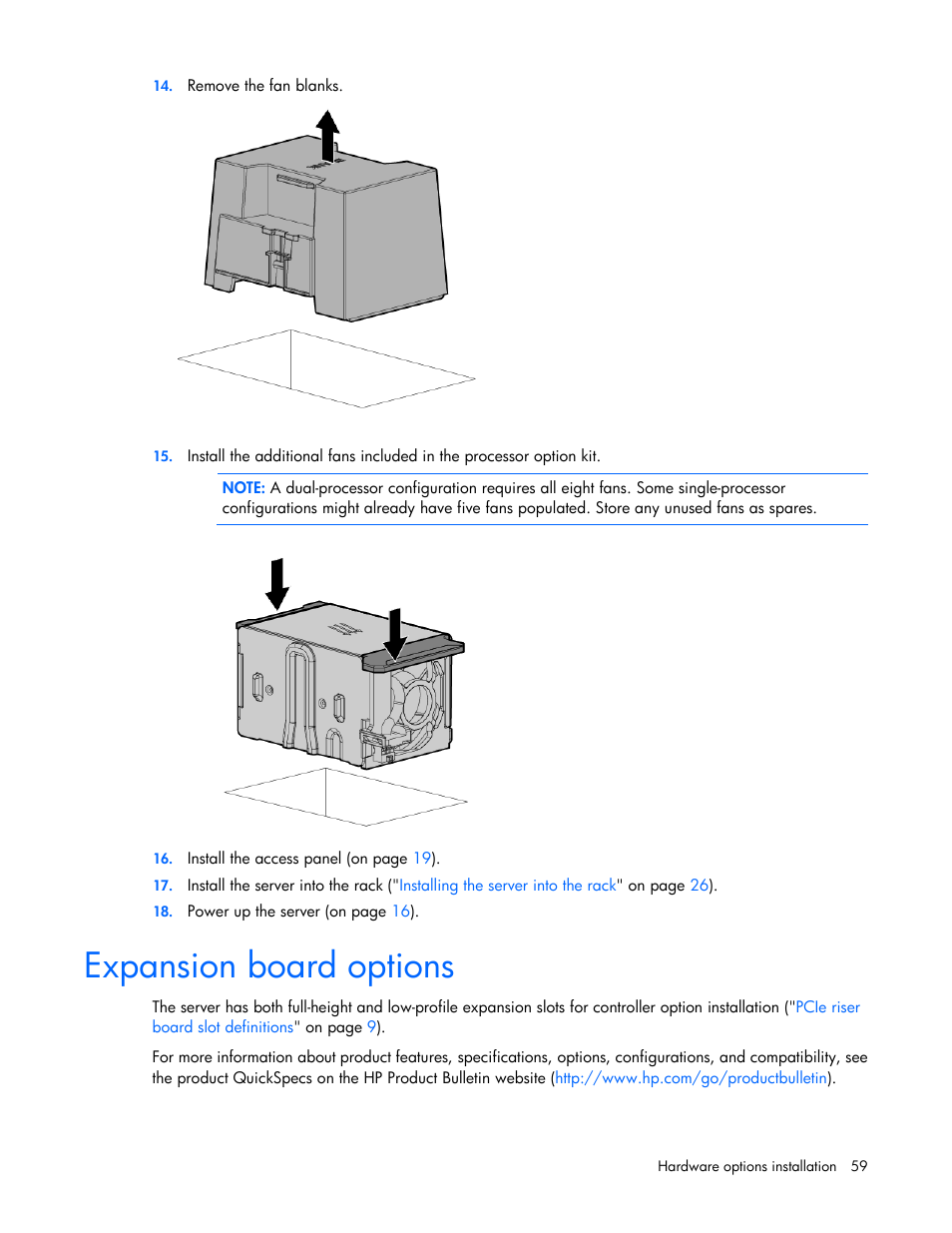 Expansion board options | HP ProLiant DL360e Gen8 Server User Manual | Page 59 / 114