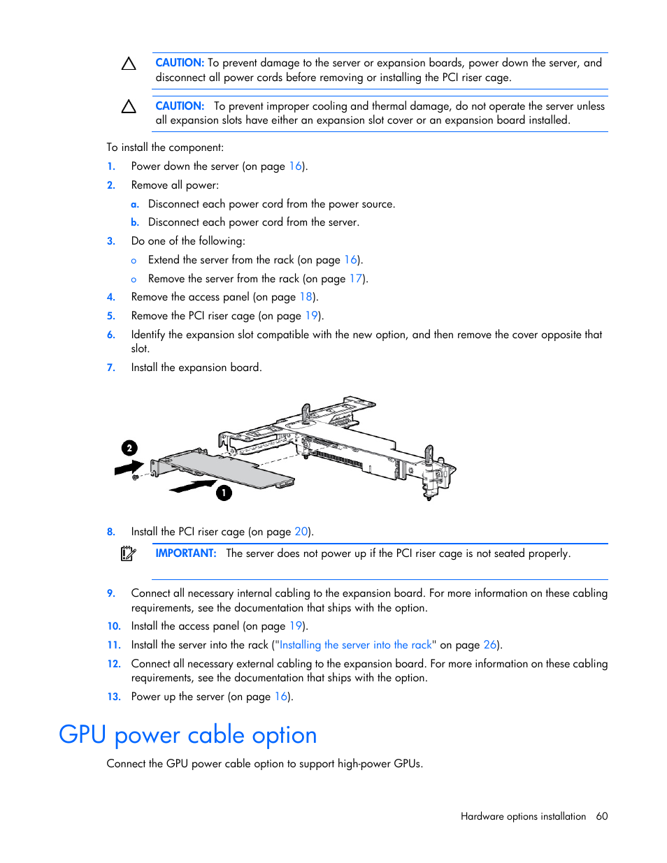 Gpu power cable option | HP ProLiant DL360e Gen8 Server User Manual | Page 60 / 114