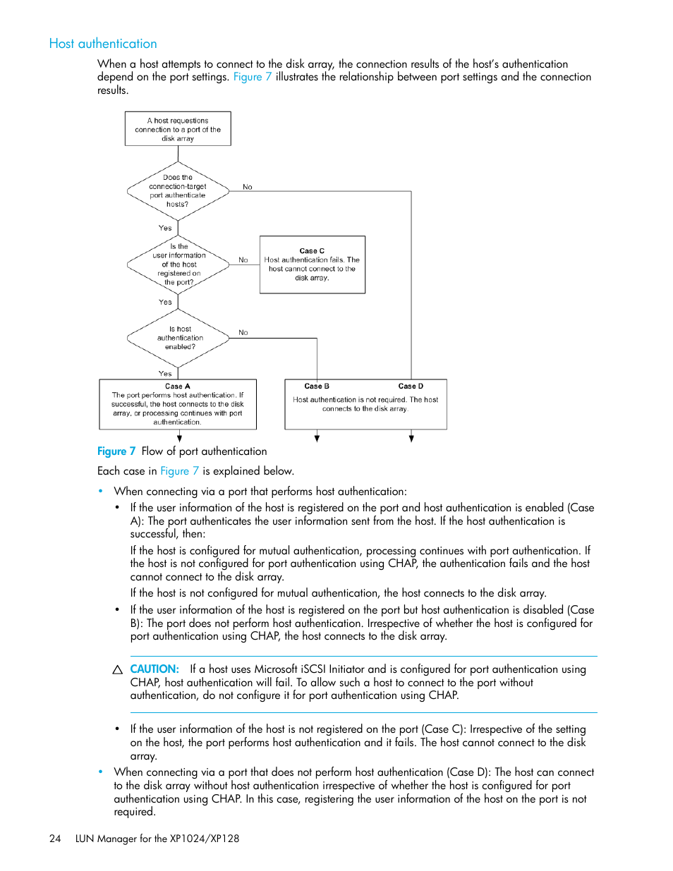 Host authentication, Figure 7 flow of port authentication, 7 flow of port authentication | HP StorageWorks XP Remote Web Console Software User Manual | Page 24 / 88