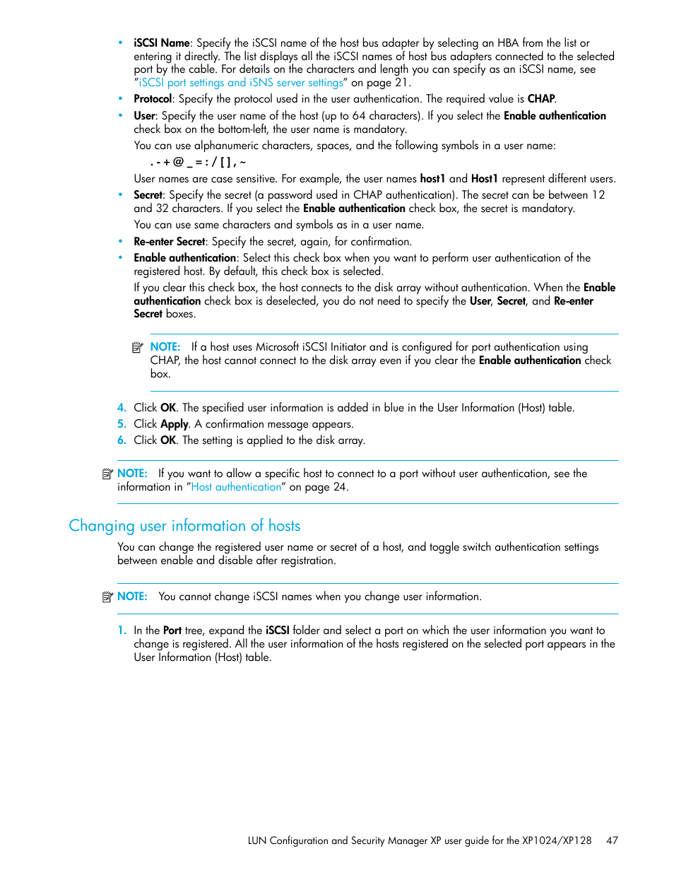 Changing user information of hosts | HP StorageWorks XP Remote Web Console Software User Manual | Page 47 / 88