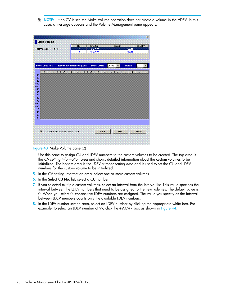 Figure 43 make volume pane (2), 43 make volume pane (2) | HP StorageWorks XP Remote Web Console Software User Manual | Page 78 / 88