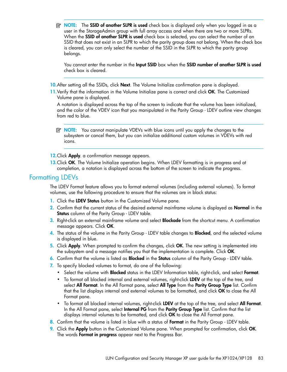 Formatting ldevs, Step 11 | HP StorageWorks XP Remote Web Console Software User Manual | Page 83 / 88