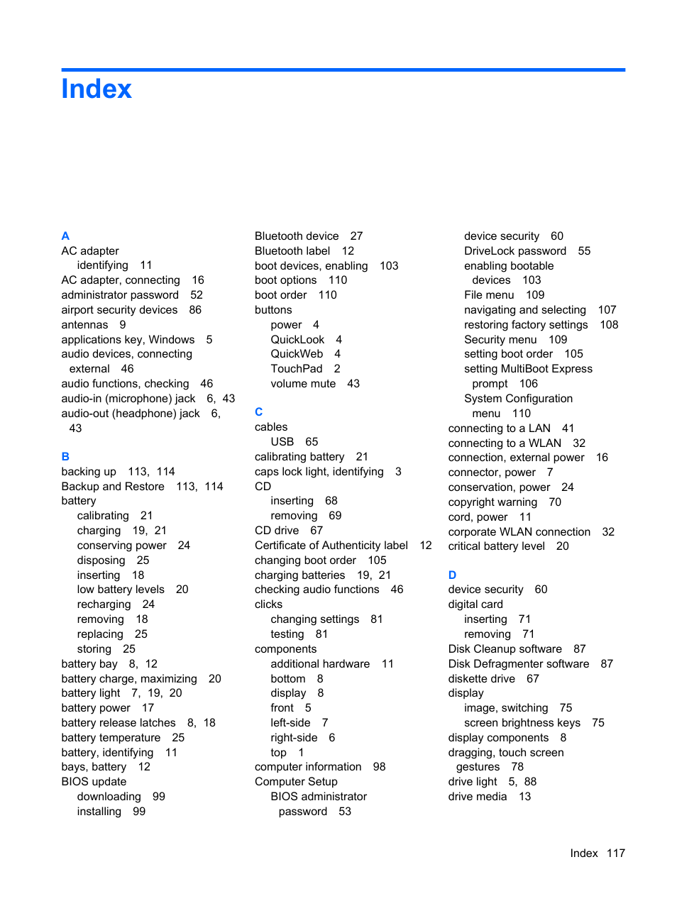 Index | HP Mini 5102 User Manual | Page 127 / 131
