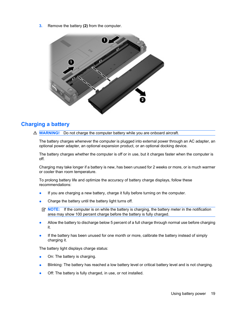 Charging a battery | HP Mini 5102 User Manual | Page 29 / 131