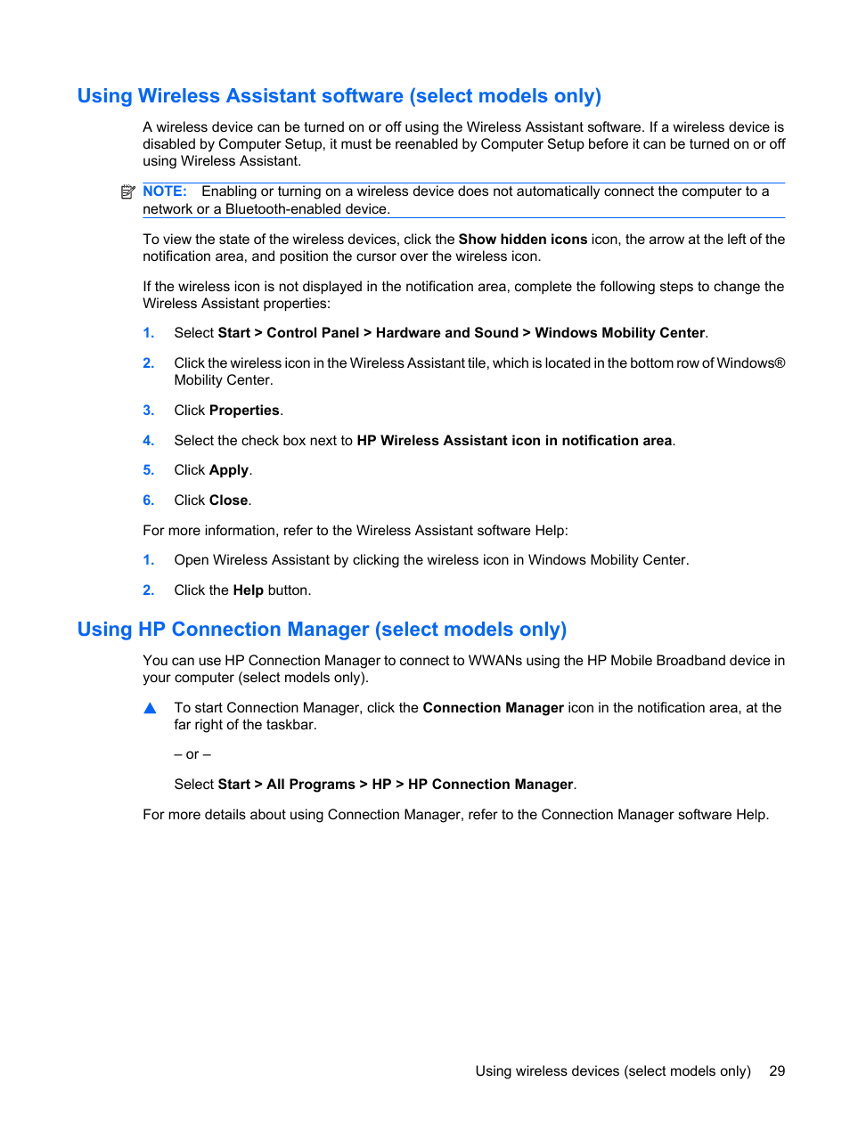 Using hp connection manager (select models only) | HP Mini 5102 User Manual | Page 39 / 131