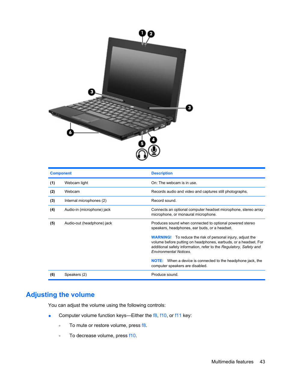 Adjusting the volume | HP Mini 5102 User Manual | Page 53 / 131