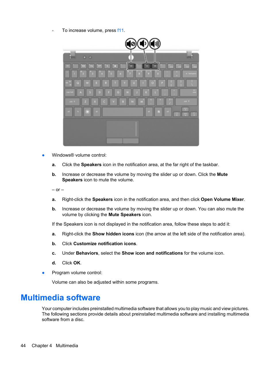 Multimedia software | HP Mini 5102 User Manual | Page 54 / 131
