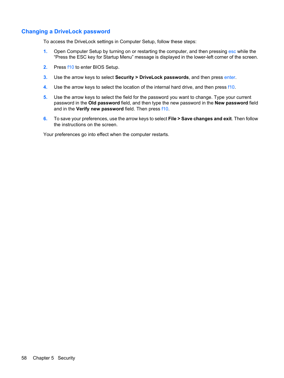 Changing a drivelock password | HP Mini 5102 User Manual | Page 68 / 131