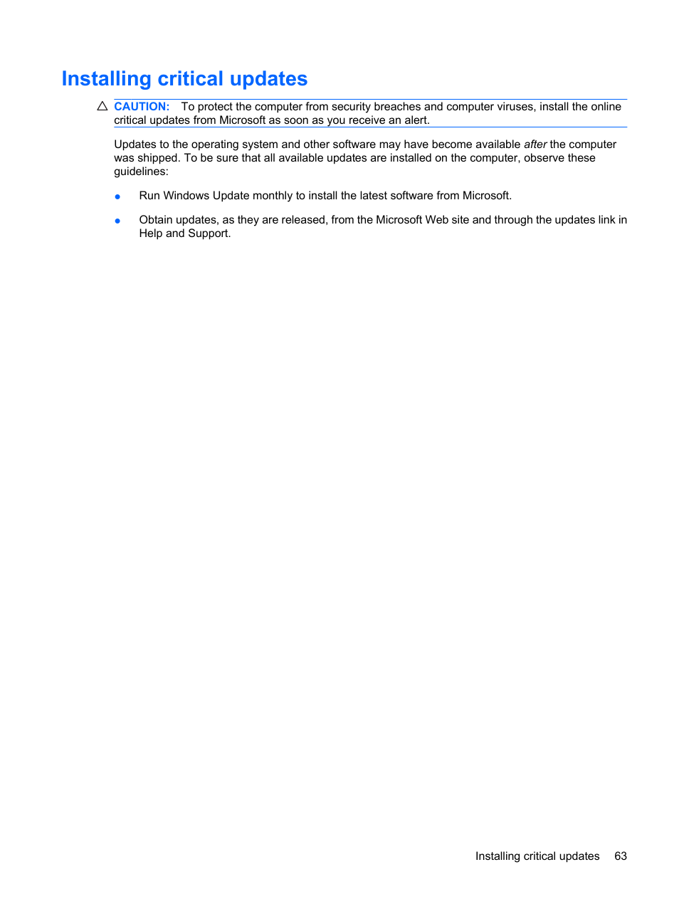 Installing critical updates | HP Mini 5102 User Manual | Page 73 / 131