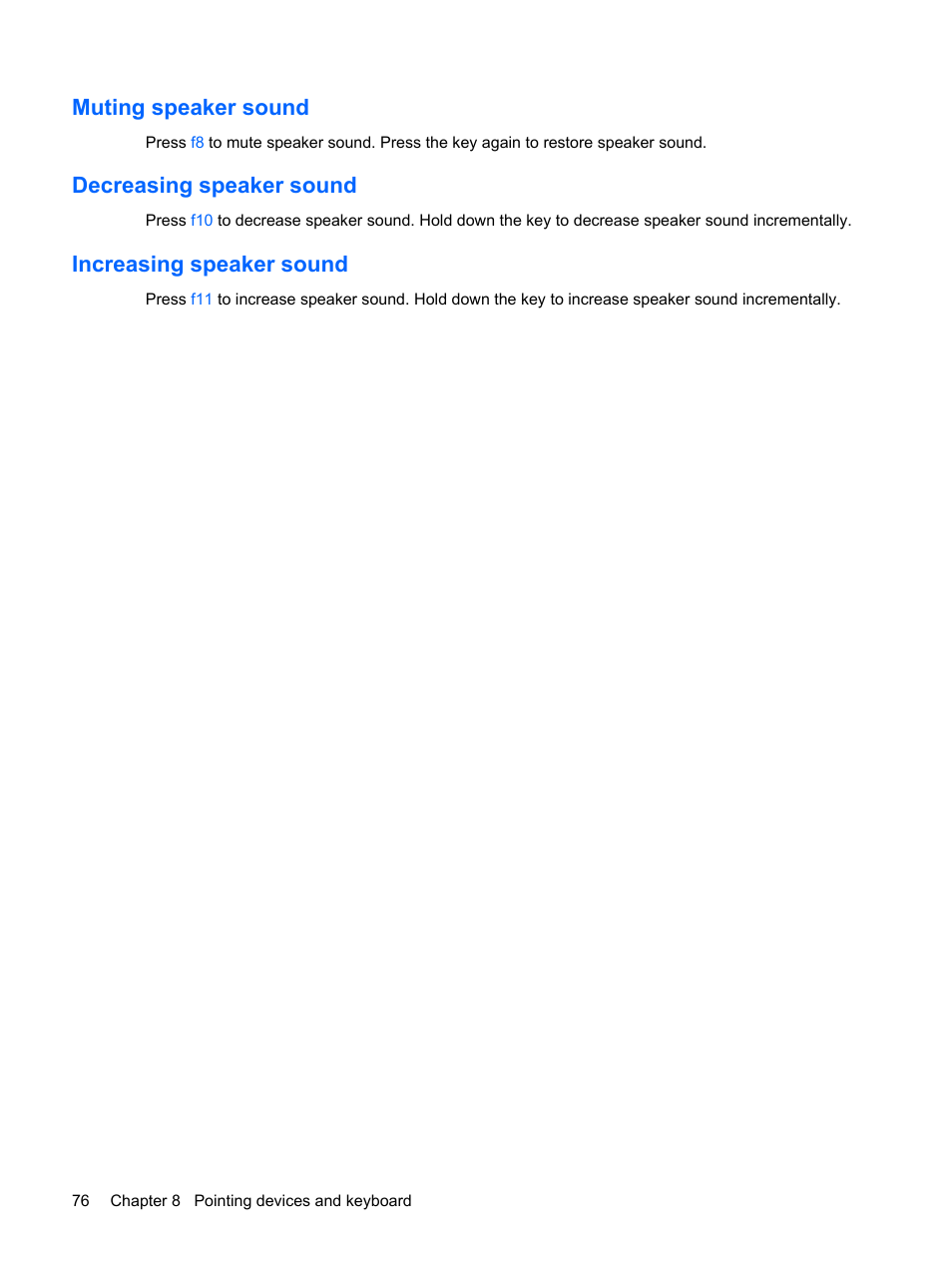 Muting speaker sound, Decreasing speaker sound, Increasing speaker sound | HP Mini 5102 User Manual | Page 86 / 131