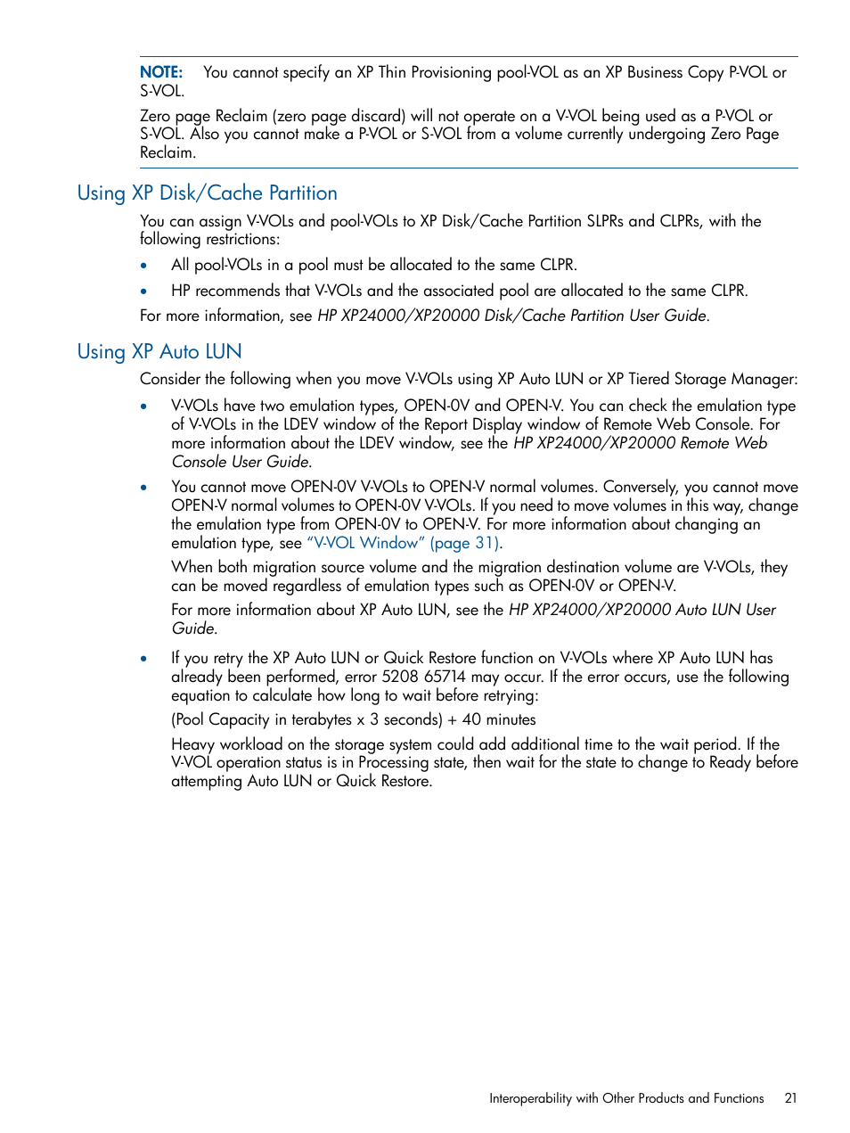 Using xp disk/cache partition, Using xp auto lun, Using xp disk/cache partition using xp auto lun | HP StorageWorks XP Remote Web Console Software User Manual | Page 21 / 87