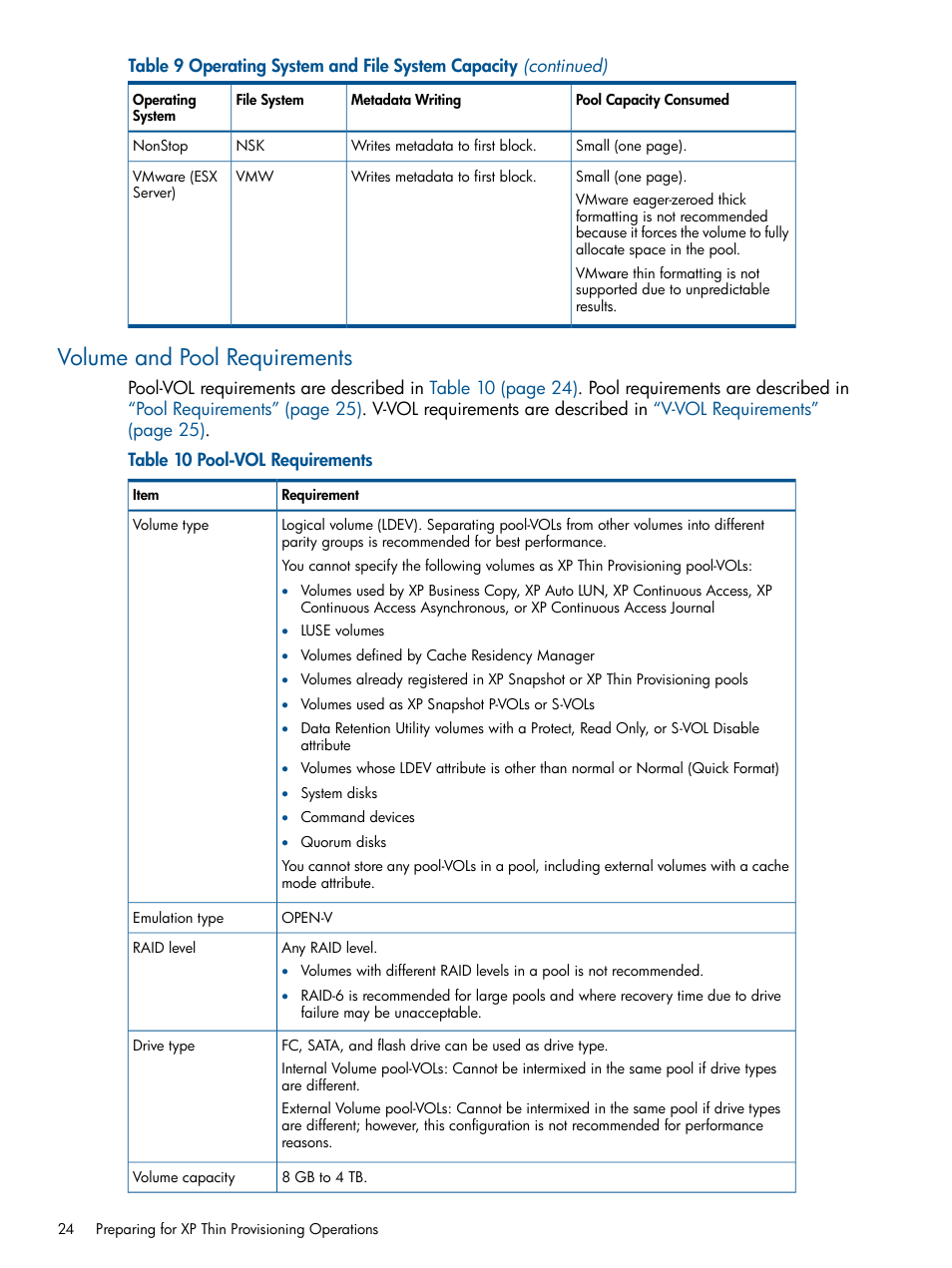 Volume and pool requirements | HP StorageWorks XP Remote Web Console Software User Manual | Page 24 / 87