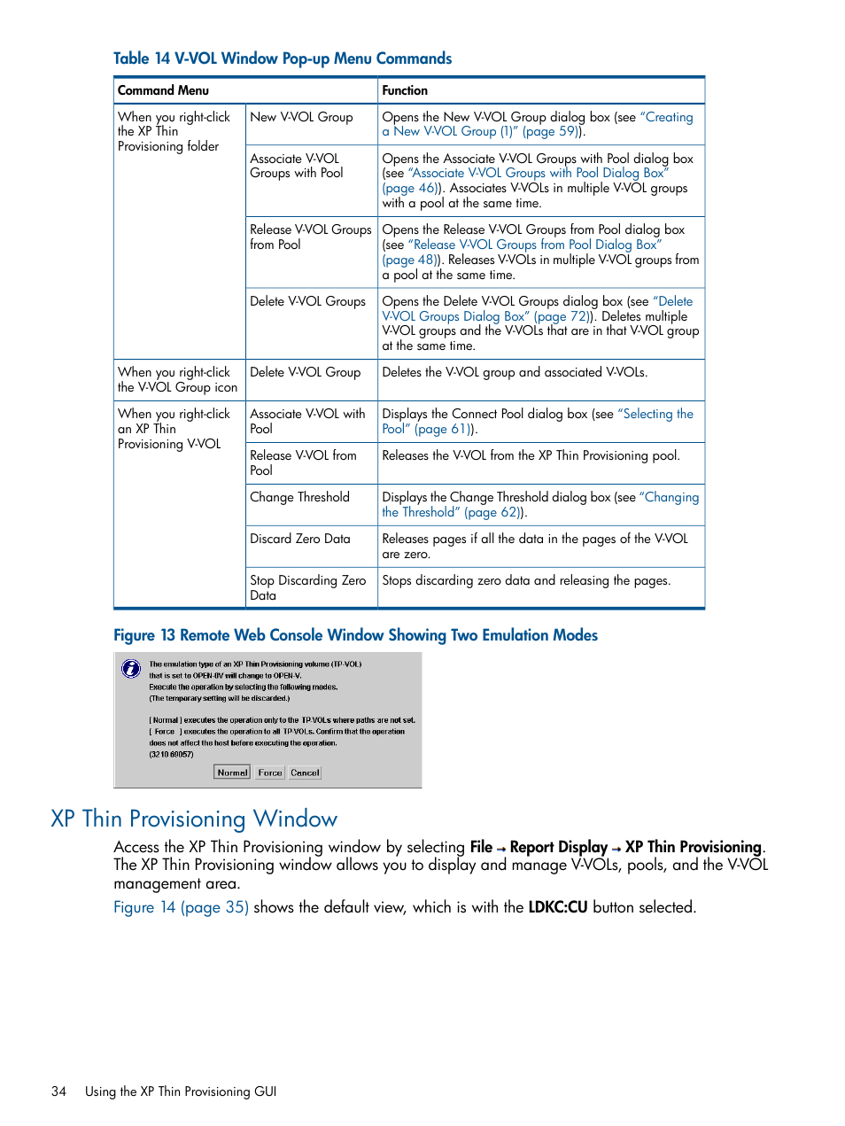 Xp thin provisioning window, Xp thin, Xp thin provisioning | HP StorageWorks XP Remote Web Console Software User Manual | Page 34 / 87