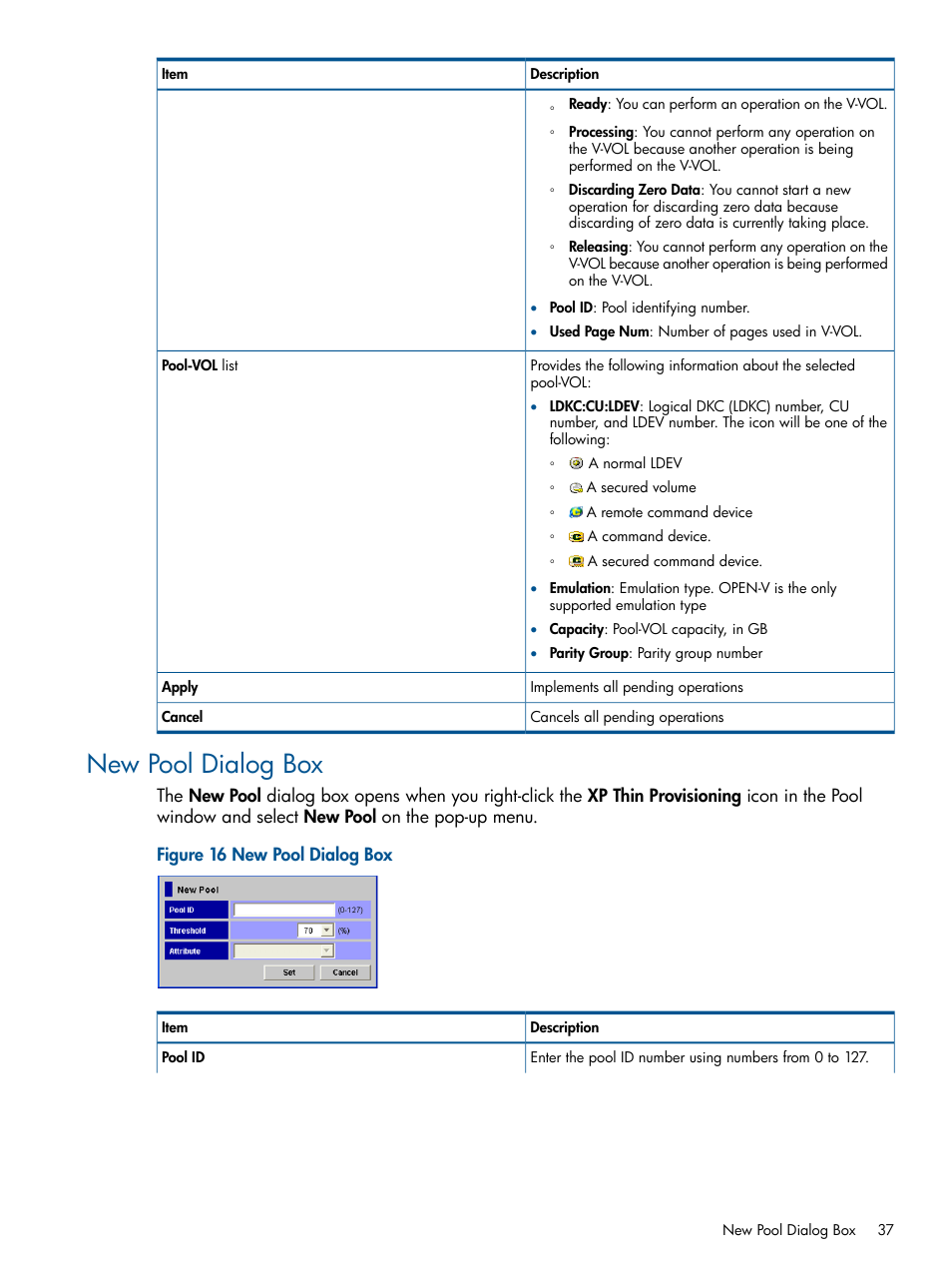 New pool dialog box | HP StorageWorks XP Remote Web Console Software User Manual | Page 37 / 87