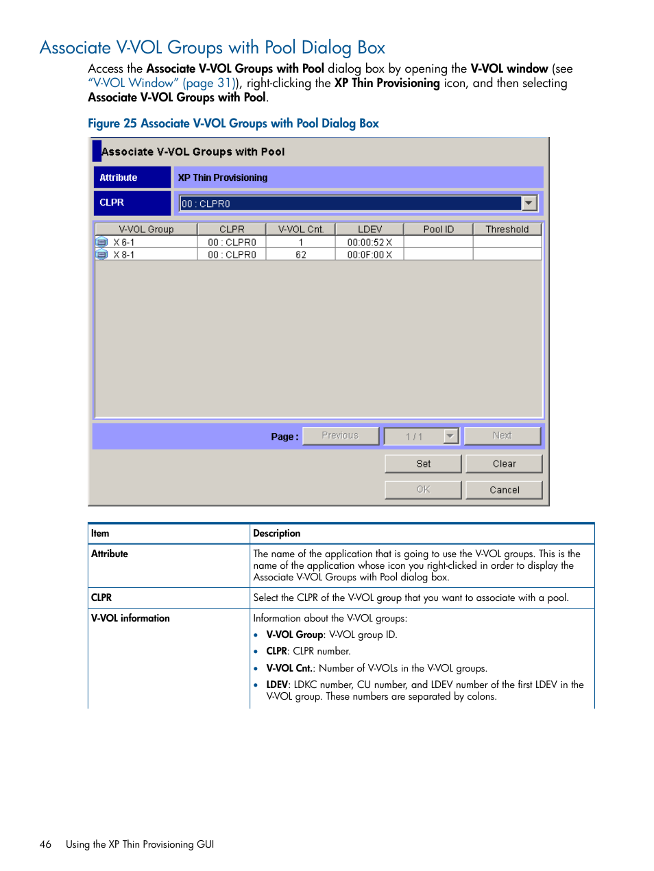 Associate v-vol groups with pool dialog box | HP StorageWorks XP Remote Web Console Software User Manual | Page 46 / 87