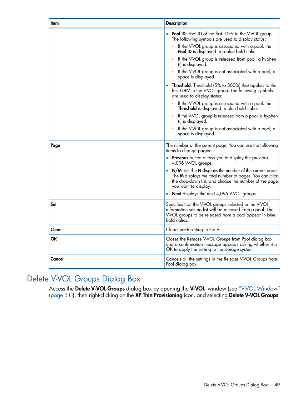 Delete v-vol groups dialog box | HP StorageWorks XP Remote Web Console Software User Manual | Page 49 / 87