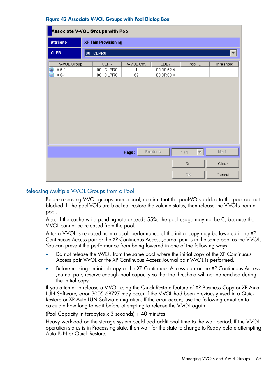 Releasing multiple v-vol groups from a pool | HP StorageWorks XP Remote Web Console Software User Manual | Page 69 / 87