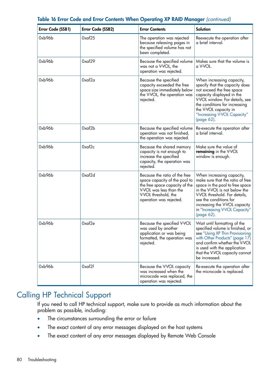 Calling hp technical support | HP StorageWorks XP Remote Web Console Software User Manual | Page 80 / 87