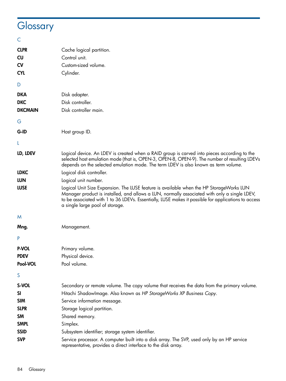 Glossary | HP StorageWorks XP Remote Web Console Software User Manual | Page 84 / 87