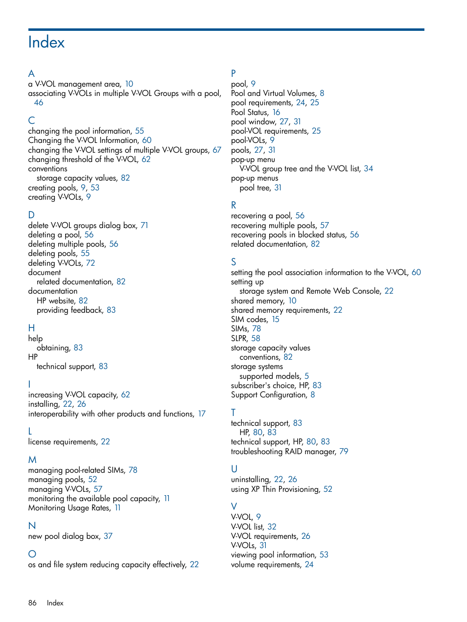 Index | HP StorageWorks XP Remote Web Console Software User Manual | Page 86 / 87