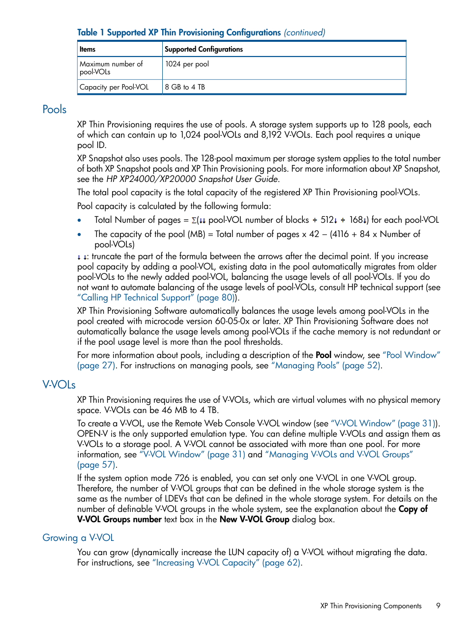 Pools, V-vols, Growing a v-vol | Pools v-vols | HP StorageWorks XP Remote Web Console Software User Manual | Page 9 / 87