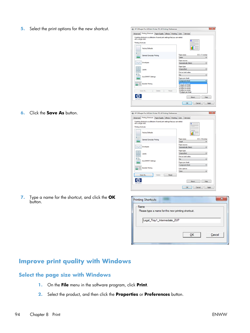 Improve print quality with windows | HP Officejet Pro X576 Multifunction Printer series User Manual | Page 110 / 336