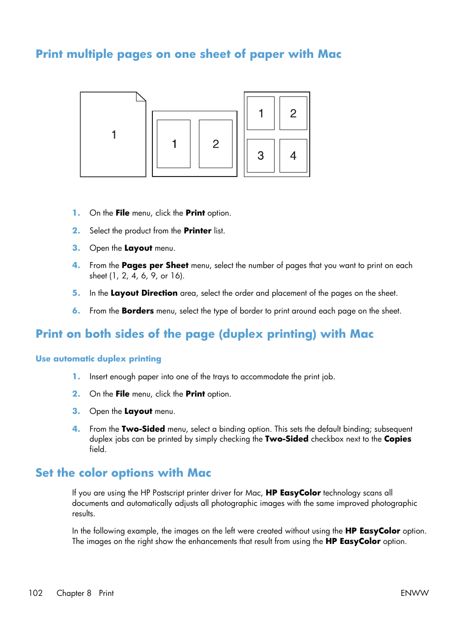 Set the color options with mac | HP Officejet Pro X576 Multifunction Printer series User Manual | Page 118 / 336