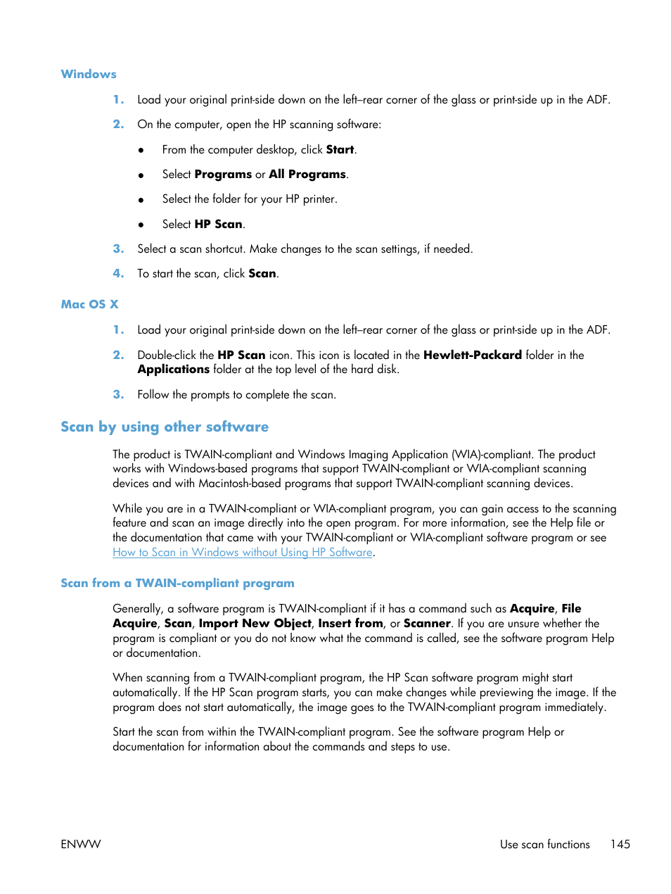 Scan by using other software, Scan from a twain-compliant program | HP Officejet Pro X576 Multifunction Printer series User Manual | Page 161 / 336