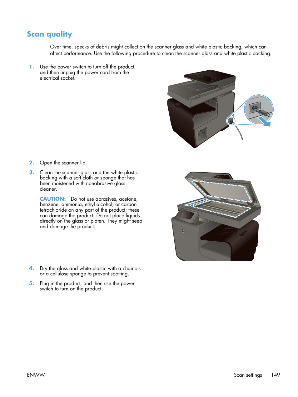 Scan quality | HP Officejet Pro X576 Multifunction Printer series User Manual | Page 165 / 336