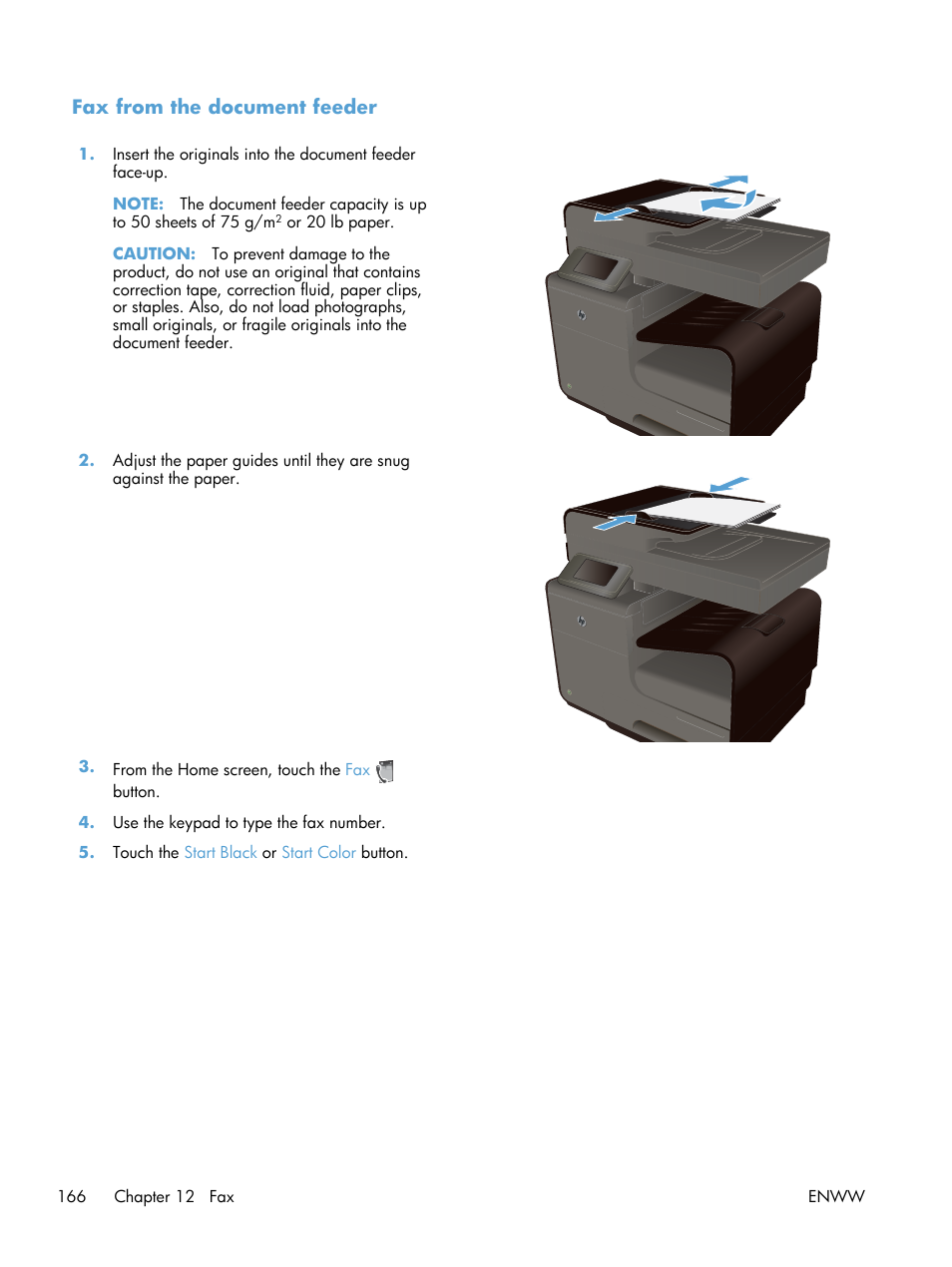 Fax from the document feeder | HP Officejet Pro X576 Multifunction Printer series User Manual | Page 182 / 336