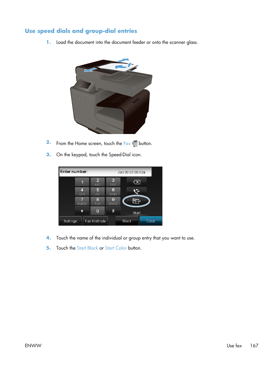 Use speed dials and group-dial entries | HP Officejet Pro X576 Multifunction Printer series User Manual | Page 183 / 336