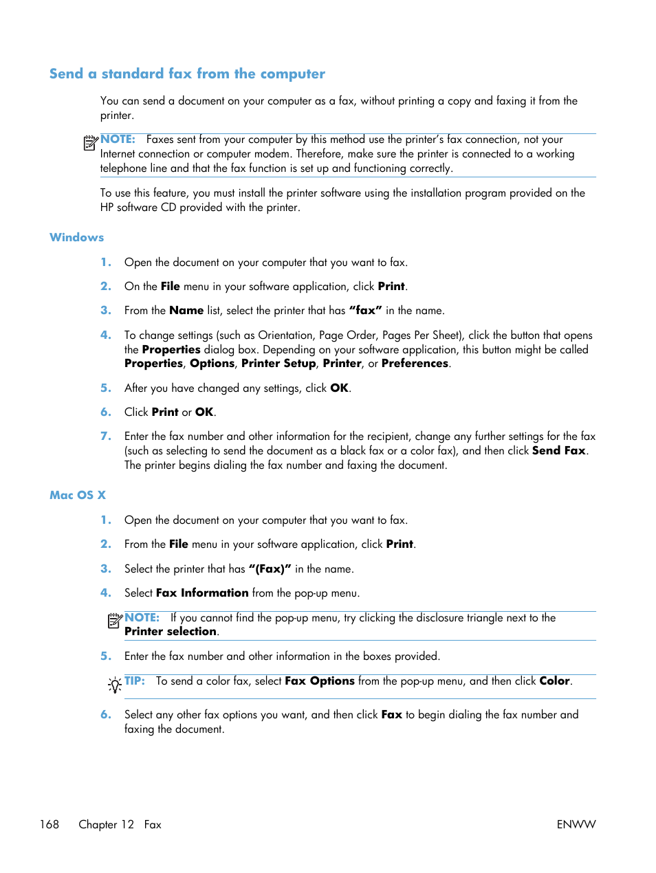 Send a standard fax from the computer | HP Officejet Pro X576 Multifunction Printer series User Manual | Page 184 / 336