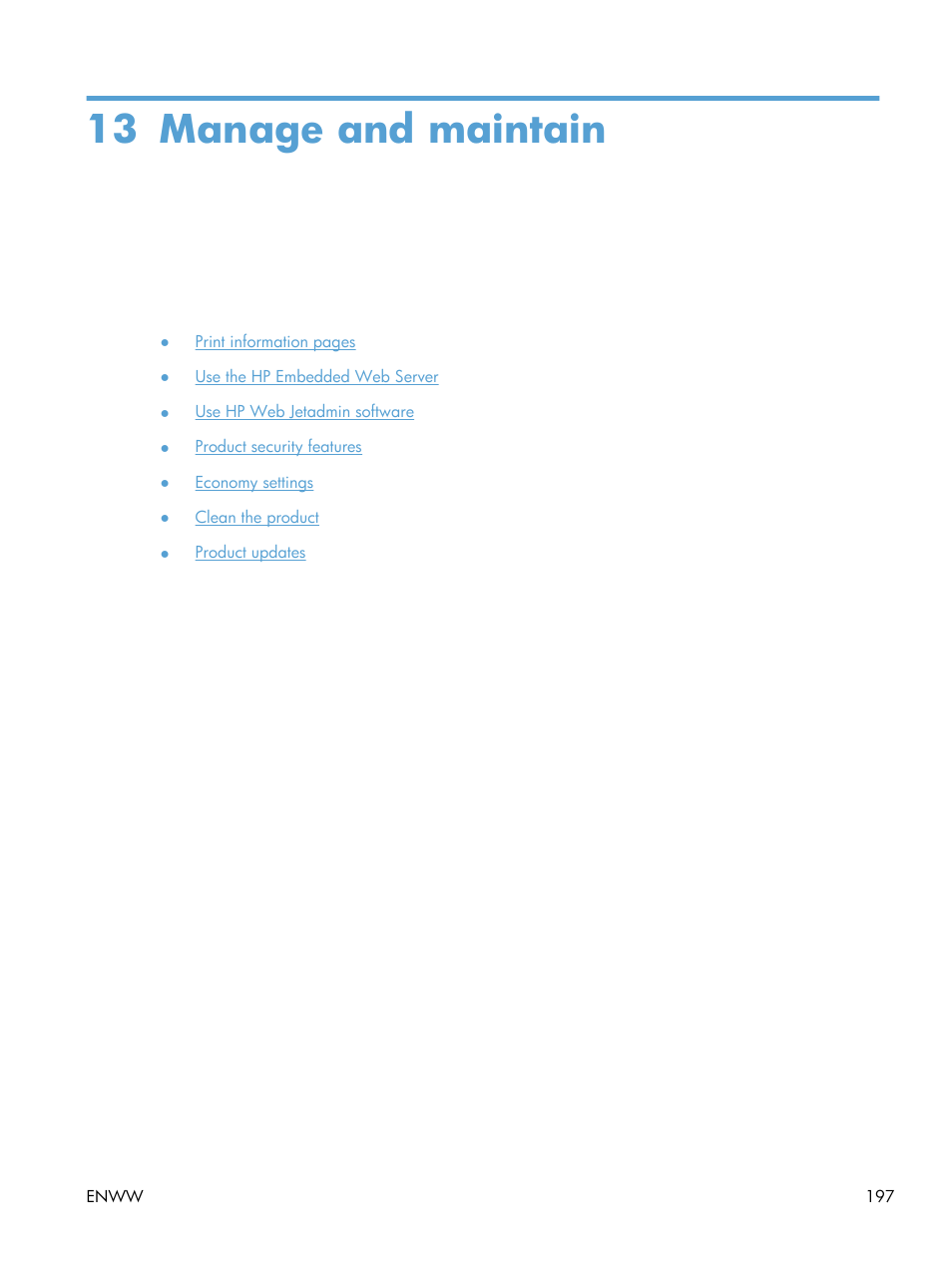 Manage and maintain, 13 manage and maintain | HP Officejet Pro X576 Multifunction Printer series User Manual | Page 213 / 336